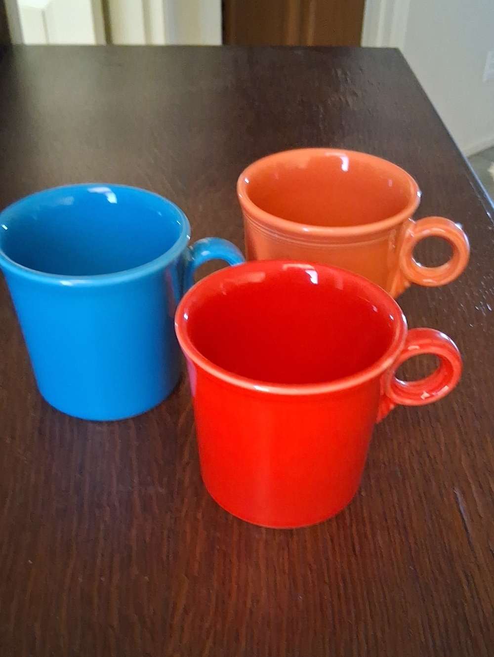 Fiesta Bright Red, Blue & Orange Stoneware Mugs - Set of 3
